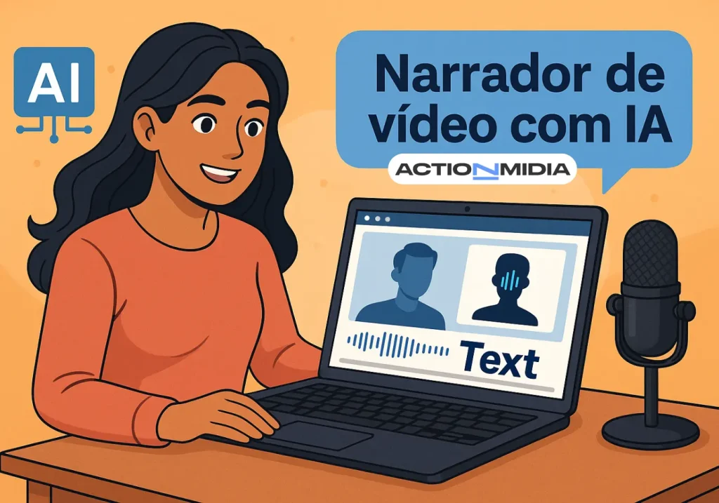 Narrador de vídeo com IA: Transforme textos em vozes realistas - Action Midia